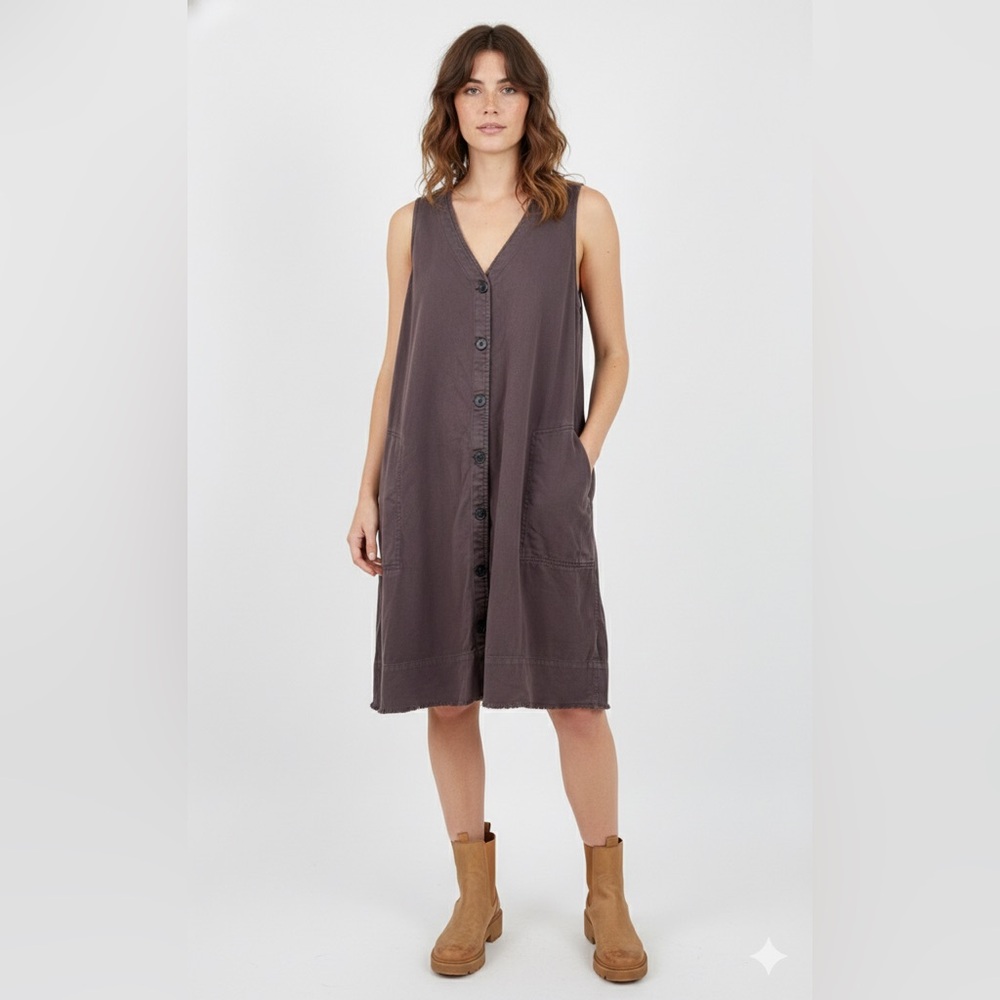 Gap Gray V-neck Khaki A-line Oversized Smock Dress with Pockets Size M Gorpcore
